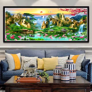 Tranh Đính Đá PHONG CẢNH LƯU THỦY SINH TÀI LV457 KHỔ LỚN