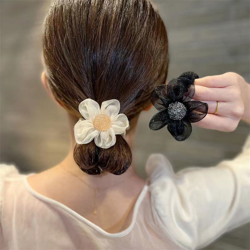 Dây Cột Tóc Đính Đá Hình Hoa Phong Cách Hàn Quốc Cho Nữ