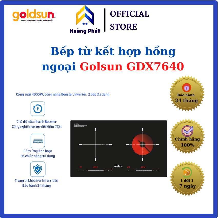 Bếp từ kết hợp hồng ngoại Goldsun GDX7640 – bếp đôi 1 từ, 1 hồng ngoại- Chính hãng – Bảo hành 24 tháng