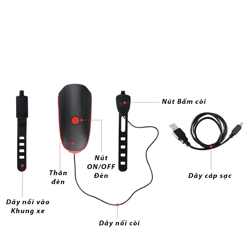 Đèn xe đạp thể thao ILY siêu sáng có còi pin sạc usb led T6 chống nước  ILY