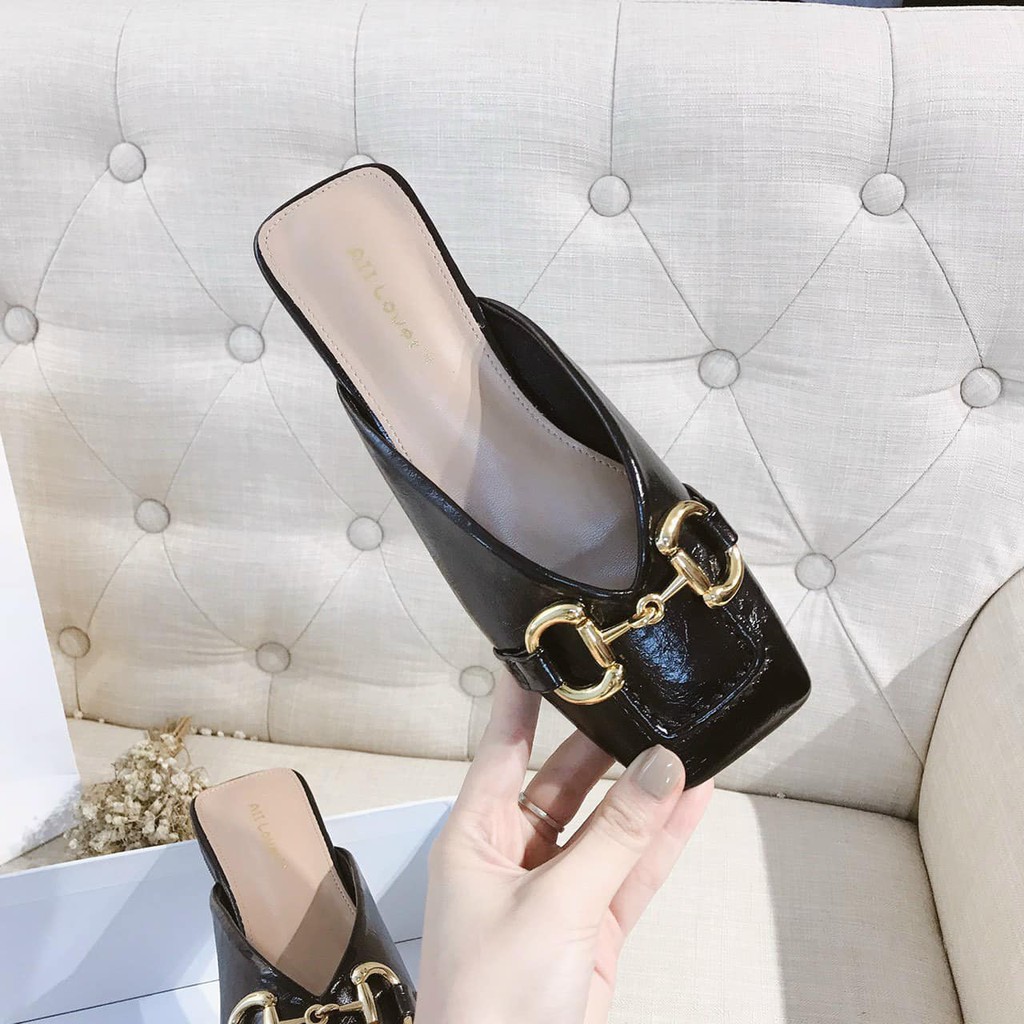 Giày sục nữ mũi vuông, CHẤT DA PU GIẢ VÂN RẮN, kèm ảnh thật | BigBuy360 - bigbuy360.vn