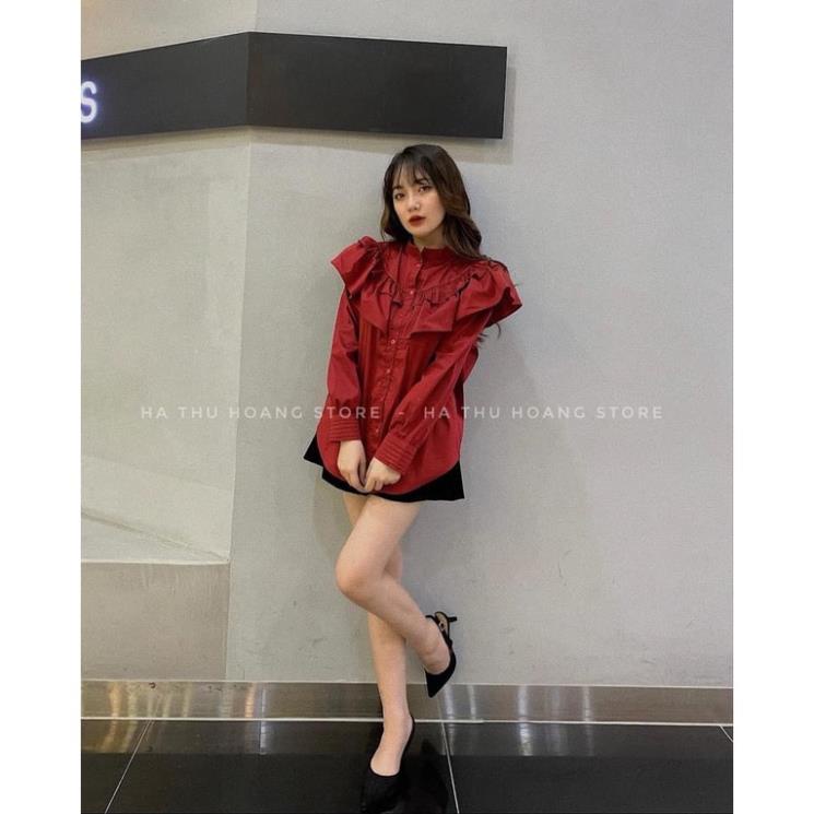ÁO SƠ MI ĐỎ NỮ CỔ TÀU BÈO RỦ
