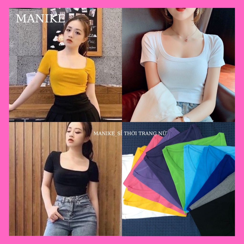 Áo Phông Nữ Cộc tay Cổ Tròn Ôm Body,Áo Thun Tay Ngắn Bigsize Manike Phong Cach Hàn Quốc