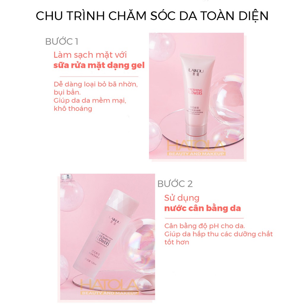 Bộ dưỡng da cấp ẩm trắng hồng tự nhiên Laikou gồm Sữa Rửa Mặt Nước Hoa Hồng Sữa Dưỡng Da Kem Dưỡng, Kem Nền