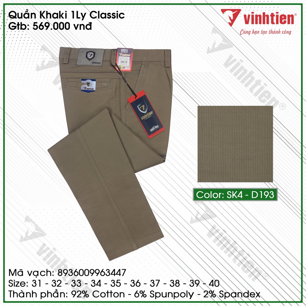 Quần Kaki Trung Niên 1ly Classic Cotton Vĩnh Tiến 569