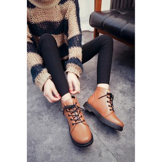 GIÀY BOOT CỔ THẤP CỘT DÂY CÁ TÍNH MÀU NÂU