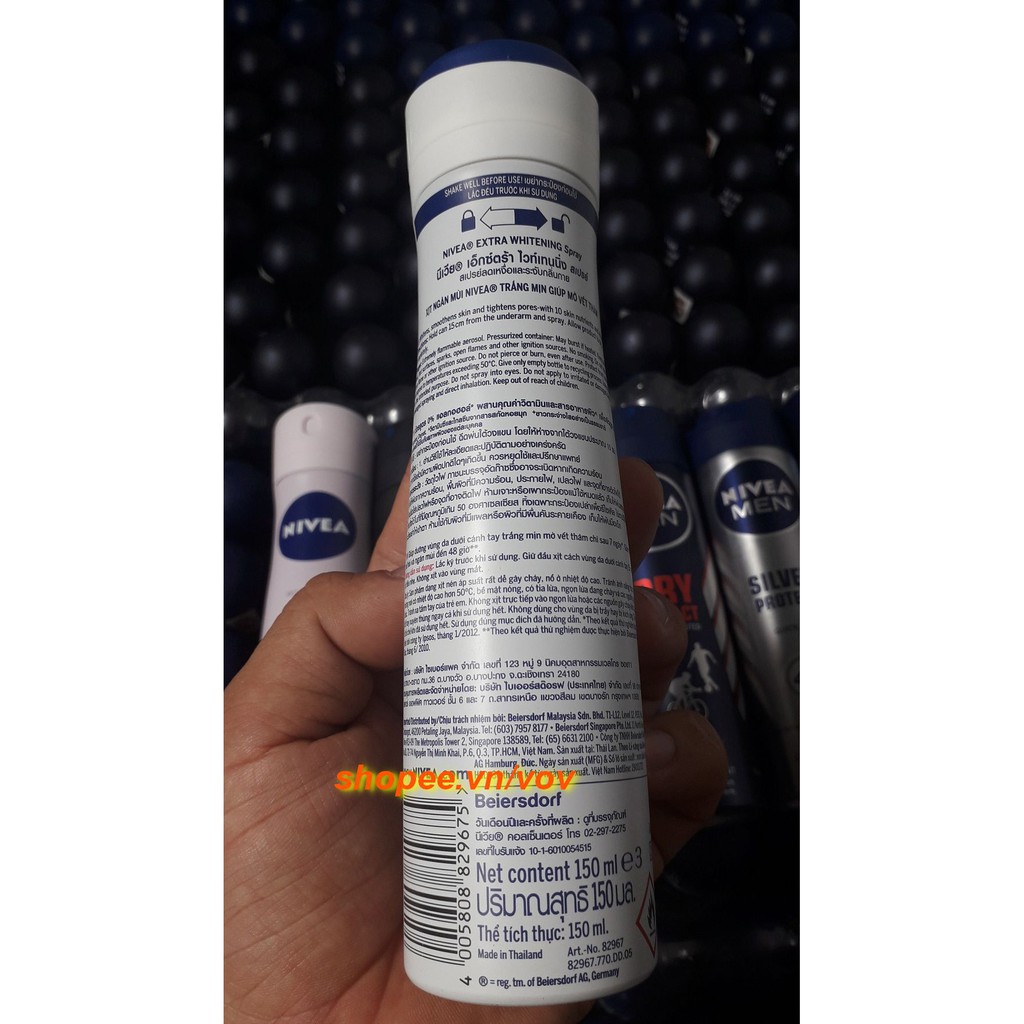 Xịt Ngăn Mùi Nữ Nivea 150ml Extra Whitening  mẫu mới 100% chính hãng.