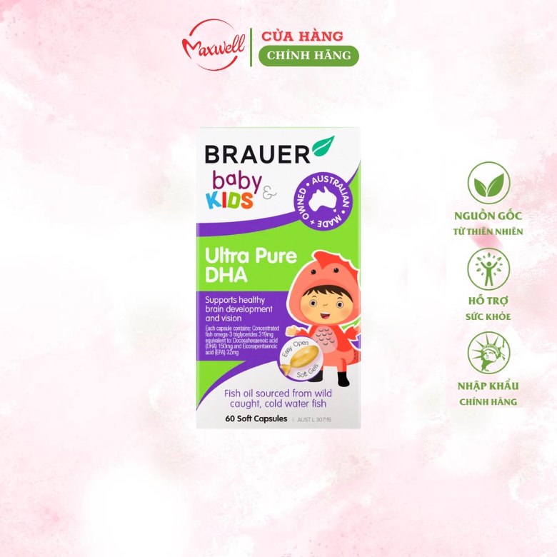 Viên Uống Bổ Sung Brauer Baby &amp; Kids Ultra Pure DHA (7+ months) 60 Viên Maxwell