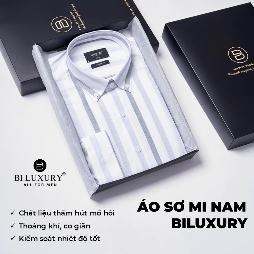 Áo sơ mi nam Biman by Biluxury 3SMDB23033 (tím) công sở vải kháng khuẩn cao cấp và trắng 4SMCH011TRT