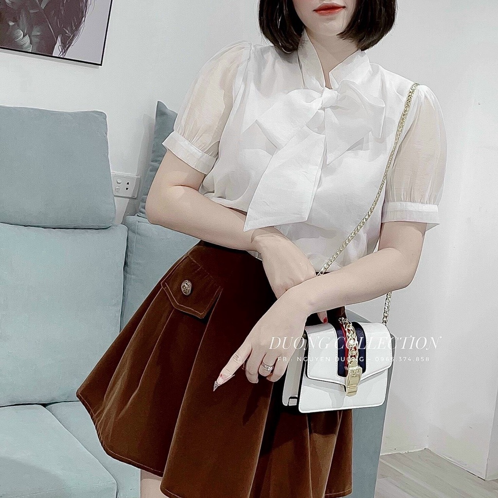 Áo sơ mi nữ cộc tay cột nơ