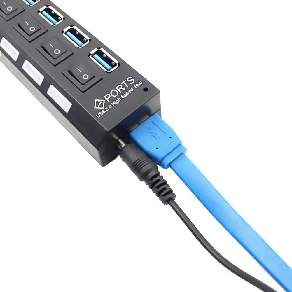 USB 3.0 Hub With Separate Seven Ports Compact Lightweight Power Adapter Hub