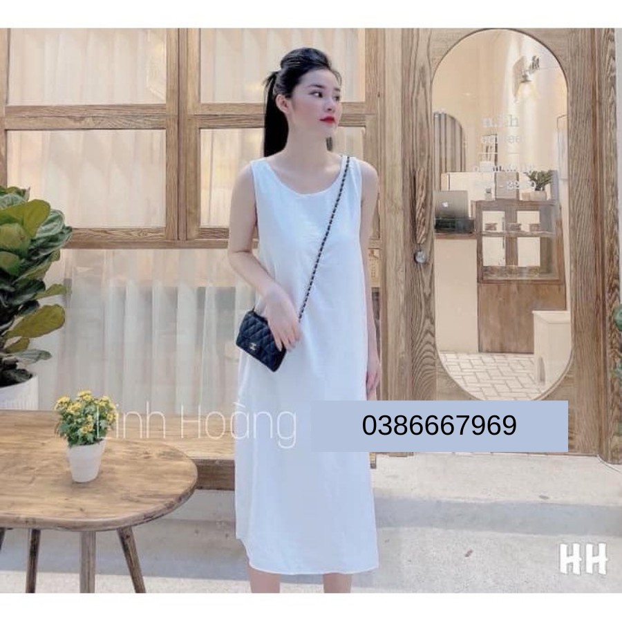 Váy maxi form rộng hai dây bản to đan chéo lưng - CM Shop
