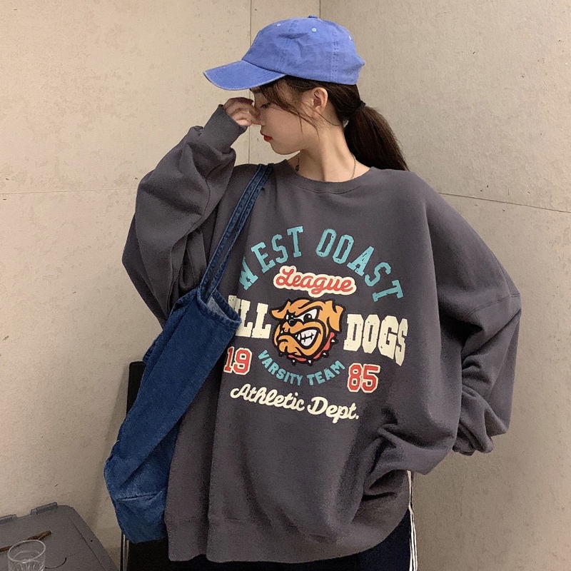 Áo Sweater Nữ Tay Dài Dáng Rộng In Họa Tiết Thời Trang