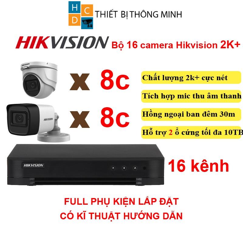 Bộ camera Hikvision 9-16 mắt 5mp chính hãng tích hợp mic thu âm chất lượng 2K+ đầy đủ phụ kiện