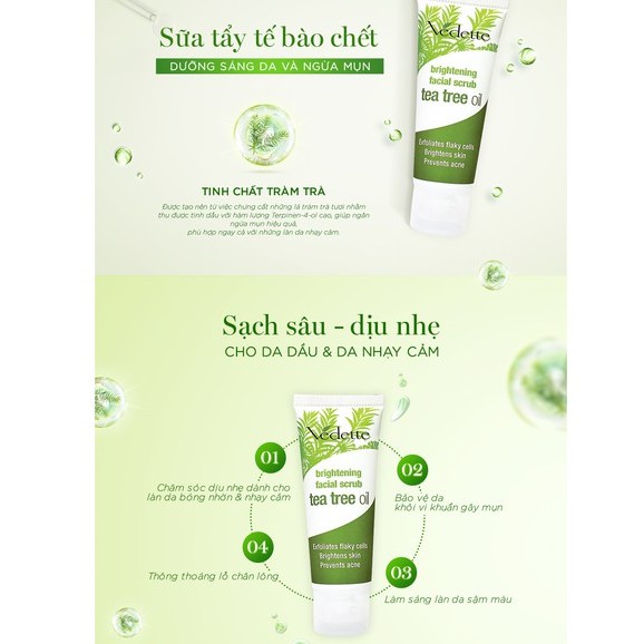 Sữa Tẩy Tế Bào Chết (45ml) & Gel Bôi Mụn (18gr) Vedette Ngừa Mụn & Dưỡng Sáng Da