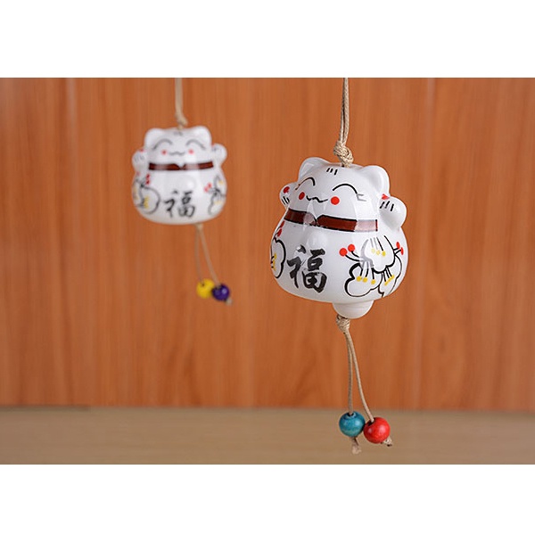 Chuông Gió Gốm Sứ Hình Mèo May Mắn Treo Trang Trí Nhà Cửa/Xe Hơi