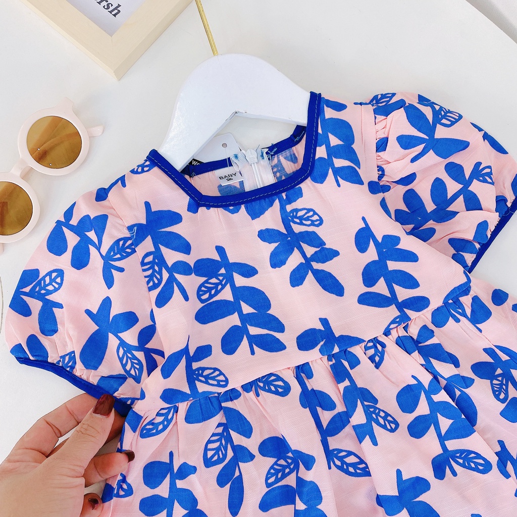 [V31] Váy Họa Tiết Hoa Sang Chảnh Cho Bé Gái Chất Liệu Vải Đũi Mềm Đẹp Đủ Size Từ 8-20Kg VNXK Nhật-Hàn