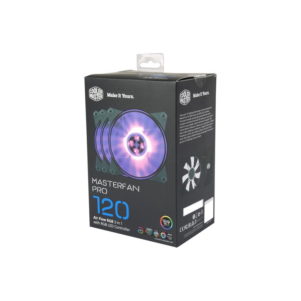 Cooler Master MasterFan Pro 120 mm Air Flow RGB Fan, 3 in 1 with RGB LED Controller. MFY-F2DC-113PC-R1.