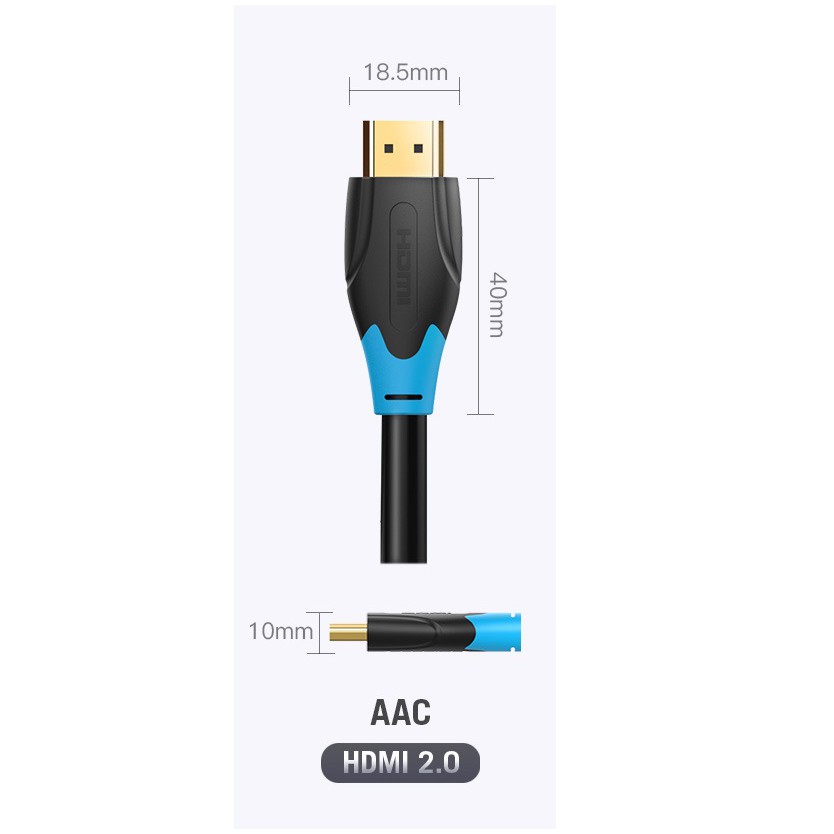 Cáp 2 đầu HDMI Vention AACBF (Dây tròn)