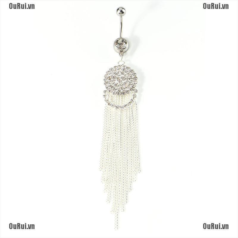 Khuyên Rốn Bằng Thép Y Tế Đính Đá Phối Tua Rua Thời Trang