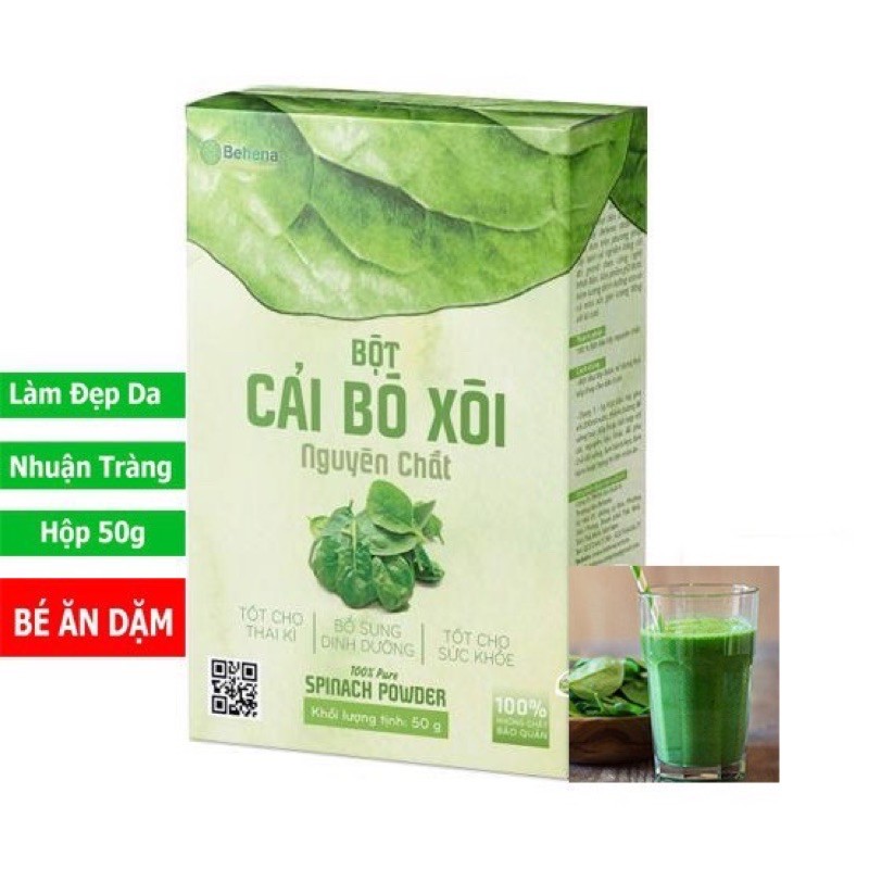 Bột Cải Bó Xôi Behena - Ổn định huyết áp, tốt cho xương, da và tóc - Ăn Dặm (Hộp 50gr)