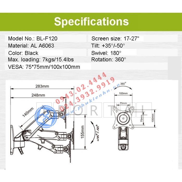 Giá Treo Màn Máy Tính Xoay NB F120 Mầu ghi