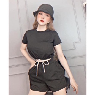 Set bộ quần đùi áo croptop rút dây bụng chất thun borip