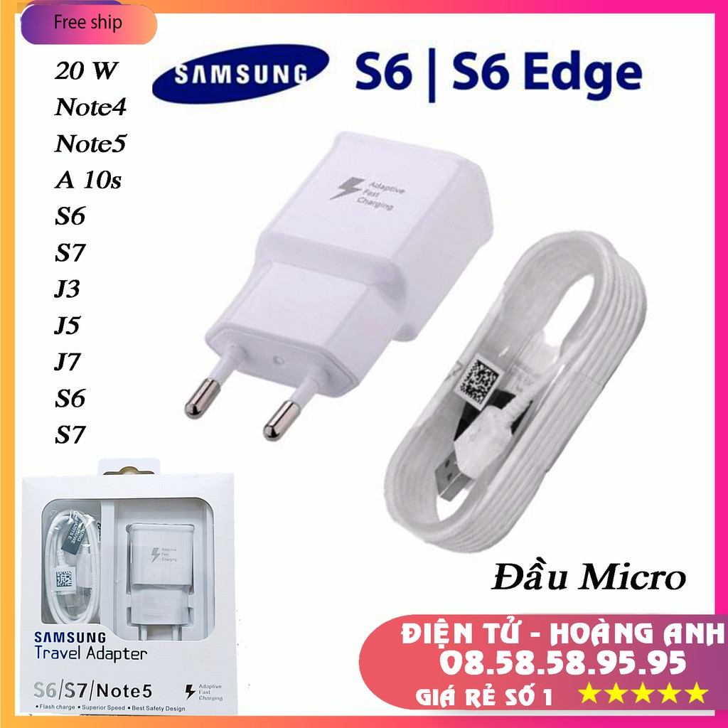 Bộ sạc nhanh samsung 20W - A10s /J7 Prime/ J3/J5/J7/ S6/S7/ Note 4/Note 5 + cáp sạc micro-USB