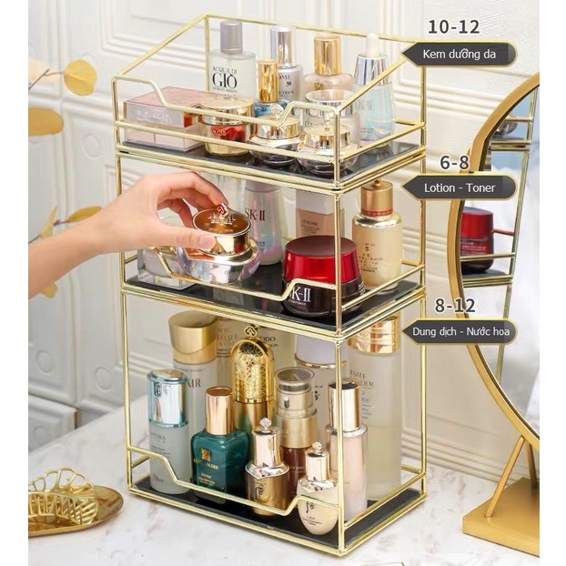 Kệ Mỹ Phẩm Nước Hoa Vàng Golden 3 Tầng - Sắp Xếp Đựng Đồ Trang Điểm Để Bàn Sang Trọng