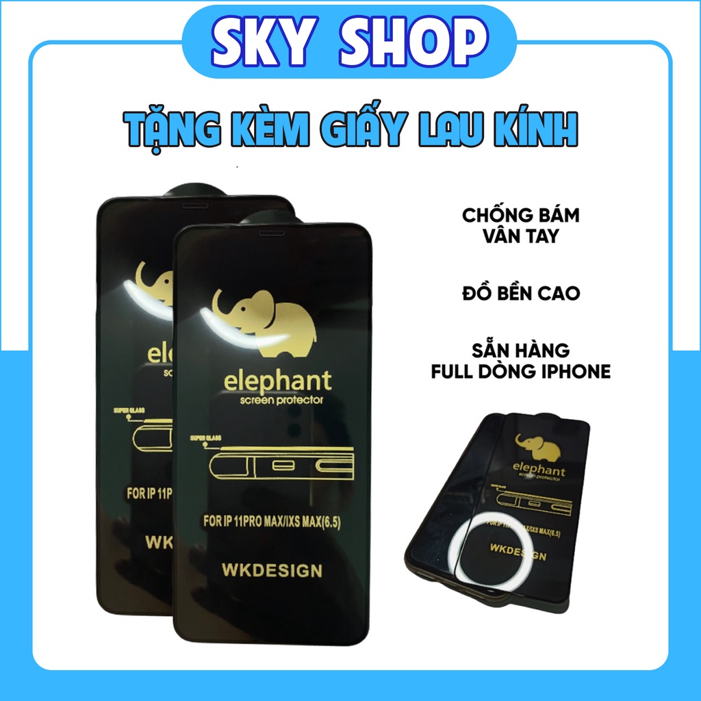 Cường Lực Full Viền Elephant (Con Voi) Cao Cấp 6/6plus/6s/6splus/7/7plus/8/8plus/x/xr/xs/11/12/13/pro/max/plus/promax