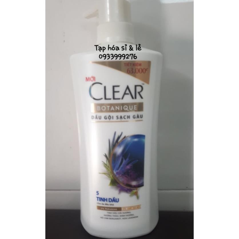 Dầu Gội Clear Botanique 5 Tinh Dầu/ 3 Hạt Siêu Dưỡng 650g
