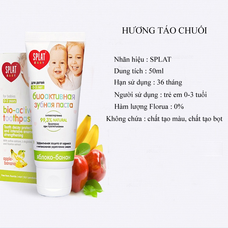 KemĐánhRăng Cho Bé Sơ Sinh 0-3 tuổi SPLAT Hương Táo Chuối 40ml - Tặng Kèm Bàn Chải Nướu