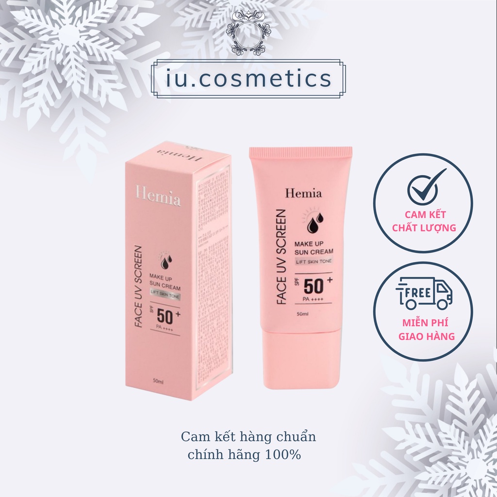 Kem chống nắng HEMIA dưỡng trắng nâng tone SPF50+ 100% tự nhiên - iu.cosmetics