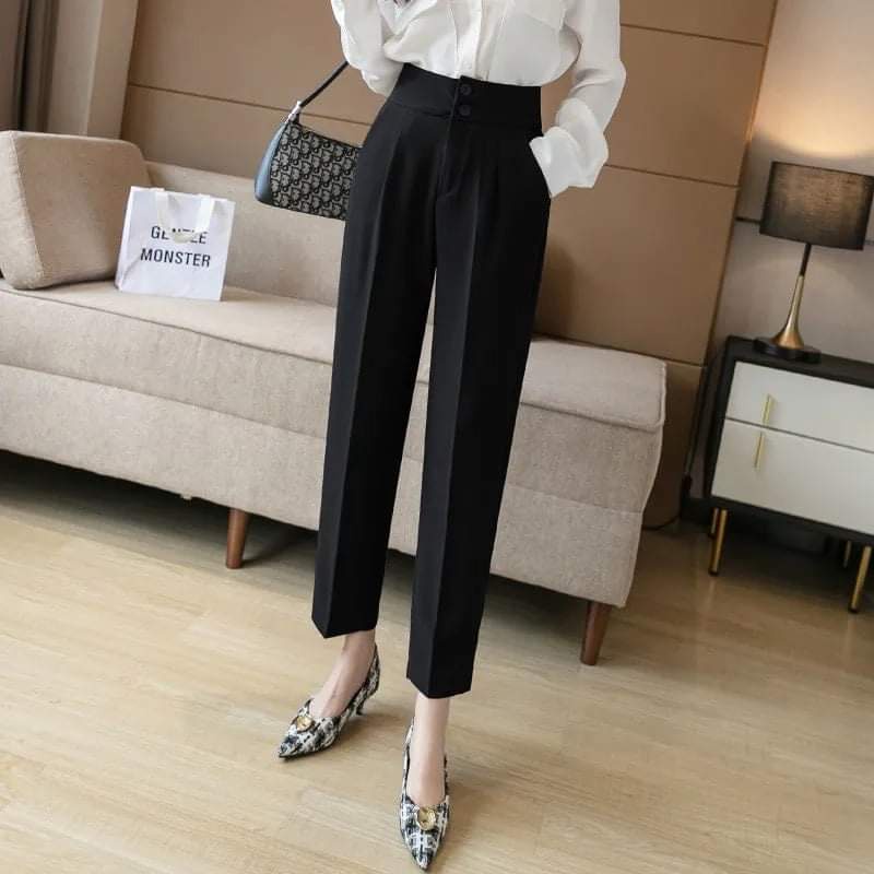 Quần baggy nữ cạp cao 2 cúc công sở Homieyl cao cấp chất đẹp, quần tây nữ lưng cao màu đen đi học đi làm