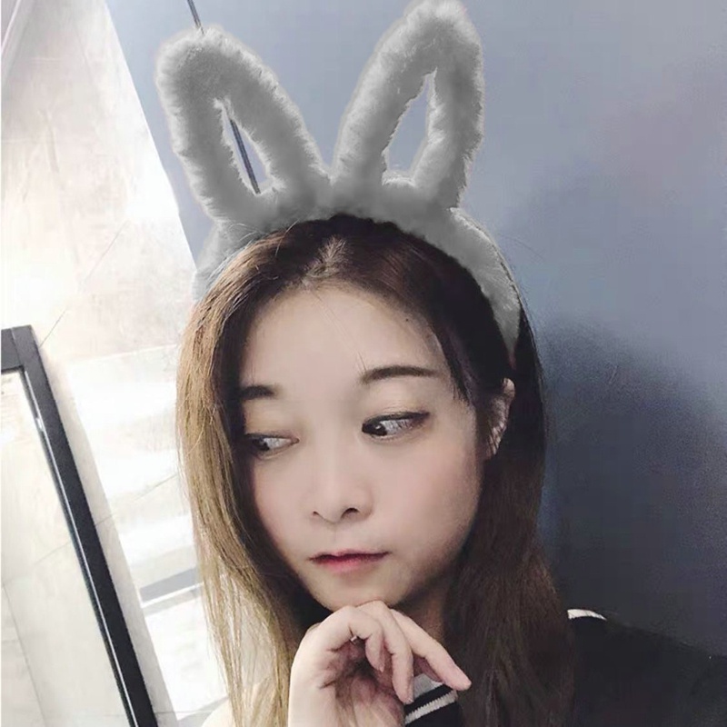 Băng Đô Cài Tóc Phối Lông Màu Trơn Không Trượt Hình Tai Thỏ Dễ Thương Cho Nữ