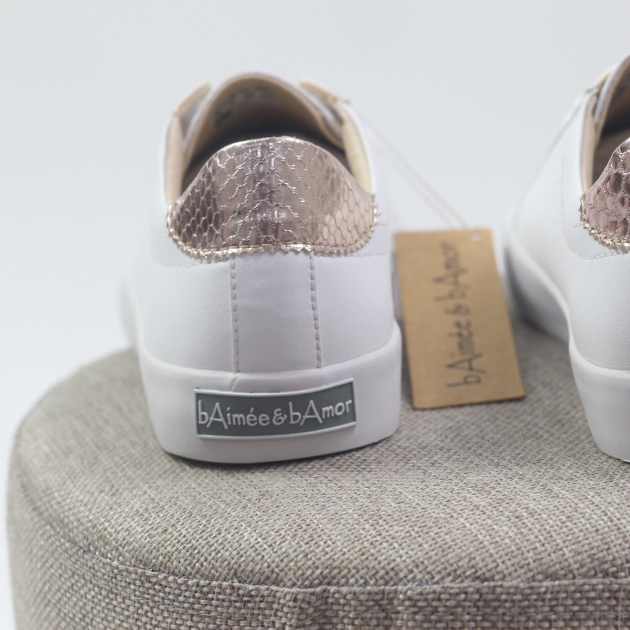 Giày thể thao nữ sneaker màu trắng đẹp dáng giày đế bằng cổ thấp chính hãng bAimée & bAmor - MS0963