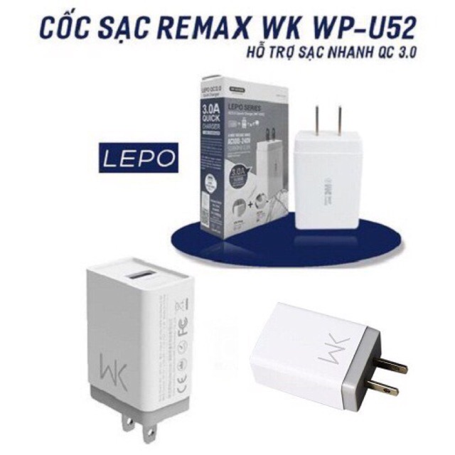 Củ sạc nhanh 3A Remax WP-U52 hàng chính hãng