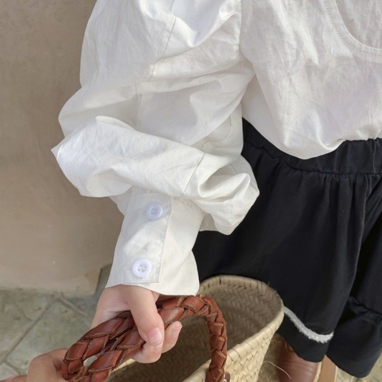 Áo sơ mi tay phồng phong cách phương Tây thời trang mùa thu 2021 dành cho bé gái