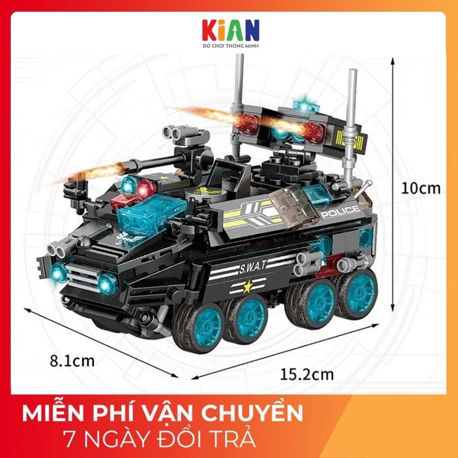 Đồ chơi xếp hình mô hình xe máy bay cảnh sát KIAN lego 8in1 đồ chơi thông minh cho bé chất liệu nhựa ABS cao cấp an toàn