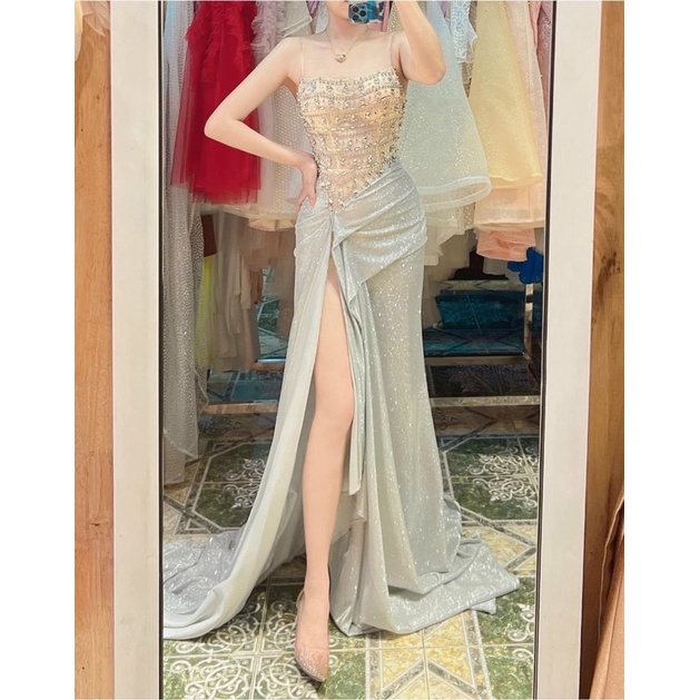 SIZE> 65KG ĐẦM CÚP NGỰC THUN KIM TUYẾN ĐÍNH ĐÁ