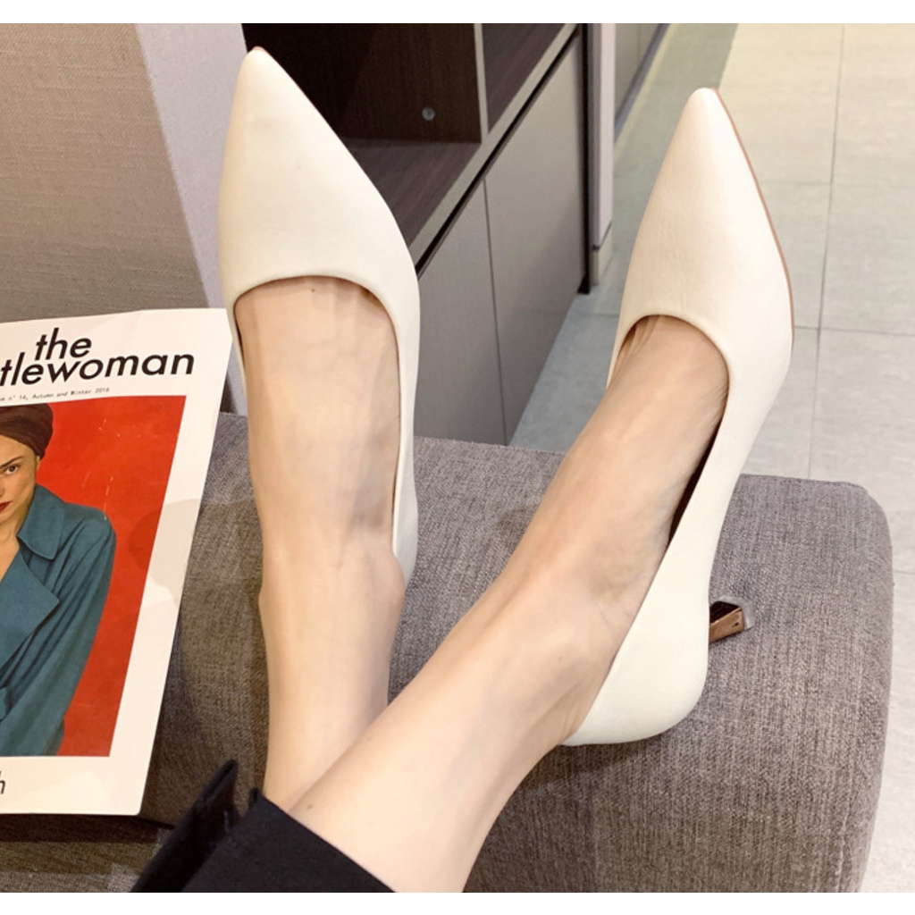 Giày cao gót nữ 5p mũi nhọn da vân mềm bít mũi thời trang công sở đẹp -tiemgiaydazzling DA585