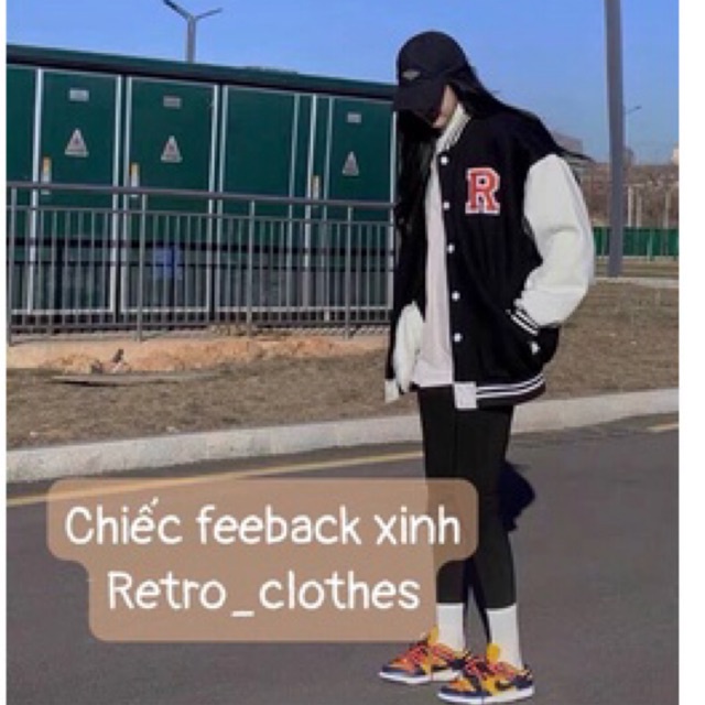 🍂 Áo Bomber Nam Nữ Cúc Bấm Thêu Nổi Chữ R Chất Nỉ gió dày dặn màu đen trắng dễ phối đồ | BigBuy360 - bigbuy360.vn