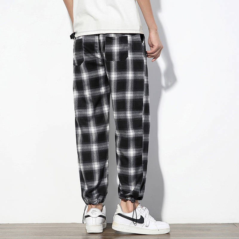  Ulzzang Fashion Brand Black And White Plaid Pants Men And Women Loose-Fitting Casual Ankle-Banded Trousers Couple Straight Lattice Loose Pants Sportswear summer suit short sleeve shirt suit casual suit trendy suit