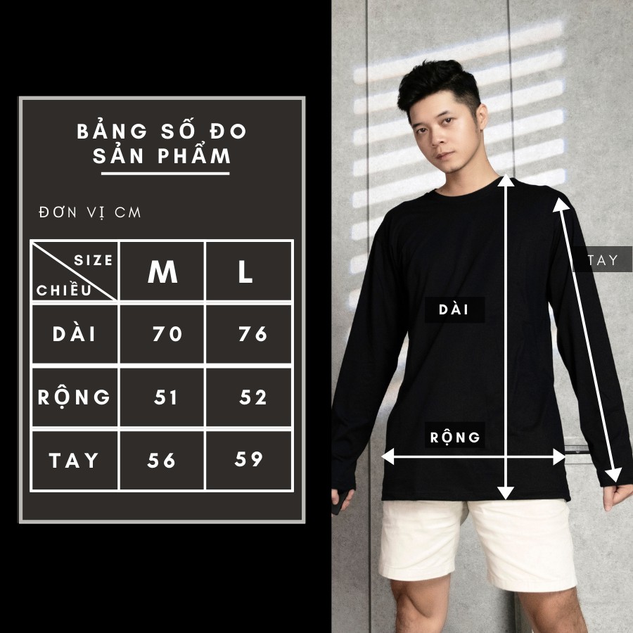 Áo Thun Tay Dài Nam Nữ Form Rộng Cổ Tròn Đen Trắng Chất Phông Mềm Mịn Basic Unisex | BigBuy360 - bigbuy360.vn