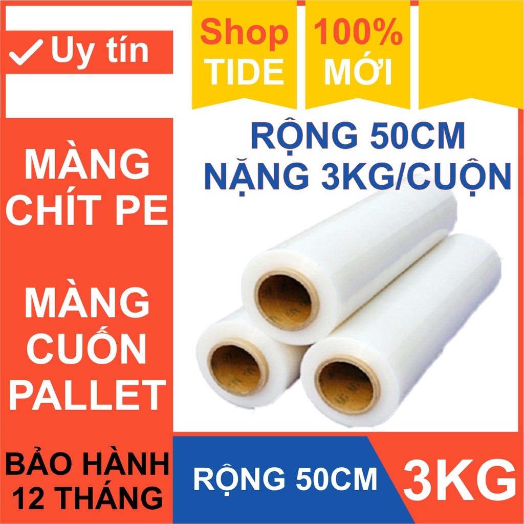 [3kg x 50cm] Màng chít PE dùng bọc hàng hoá và cuốn pallet – Rộng 50Cm x 3Kg/cuộn