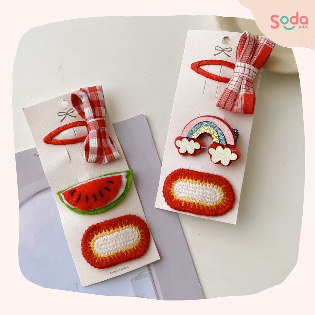 Kẹp tóc cho bé gái SODA KIDS tông đỏ dễ thương nổi bật sét 3 chiếc