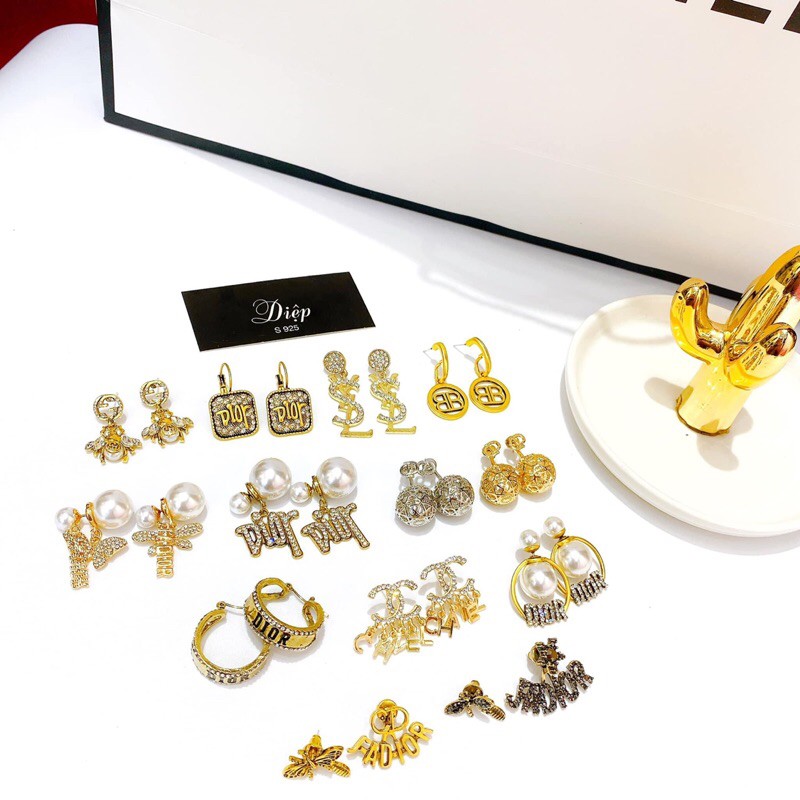 Khuyên tai, bông tai tròn cao cấp thương hiệu Di.or hoạ tiết đan xen lạ mắt 🍓