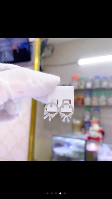 Khuyên tai nụ tim treo nơ siêu đẹp sáng bạc ta