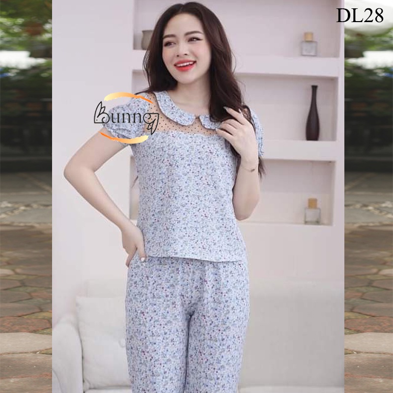 ĐỒ MẶC NHÀ SAU SINH, QUẦN ÁO NỮ CHẤT LIỆU LỤA HÀN, HỌA TIẾT HOA LÁ XINH FOM DÁNG ĐẸP