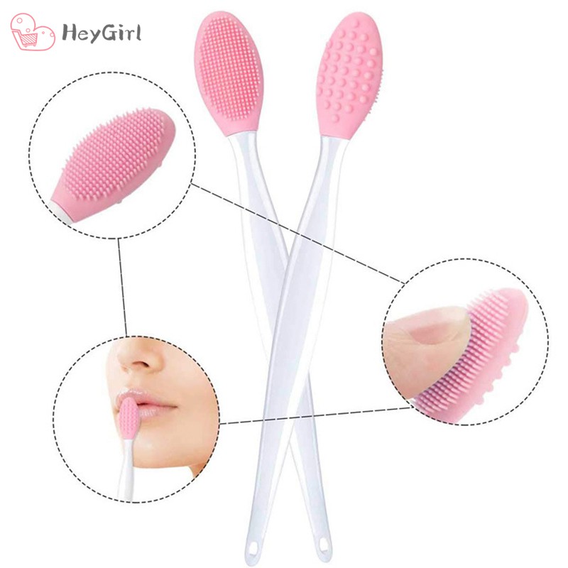 2pcs Lip and Nose Scrub Brush Silicone Exfoliating Lip Brush Double-Sided Soft Lip Nose Exfoliator Scrubber Tool